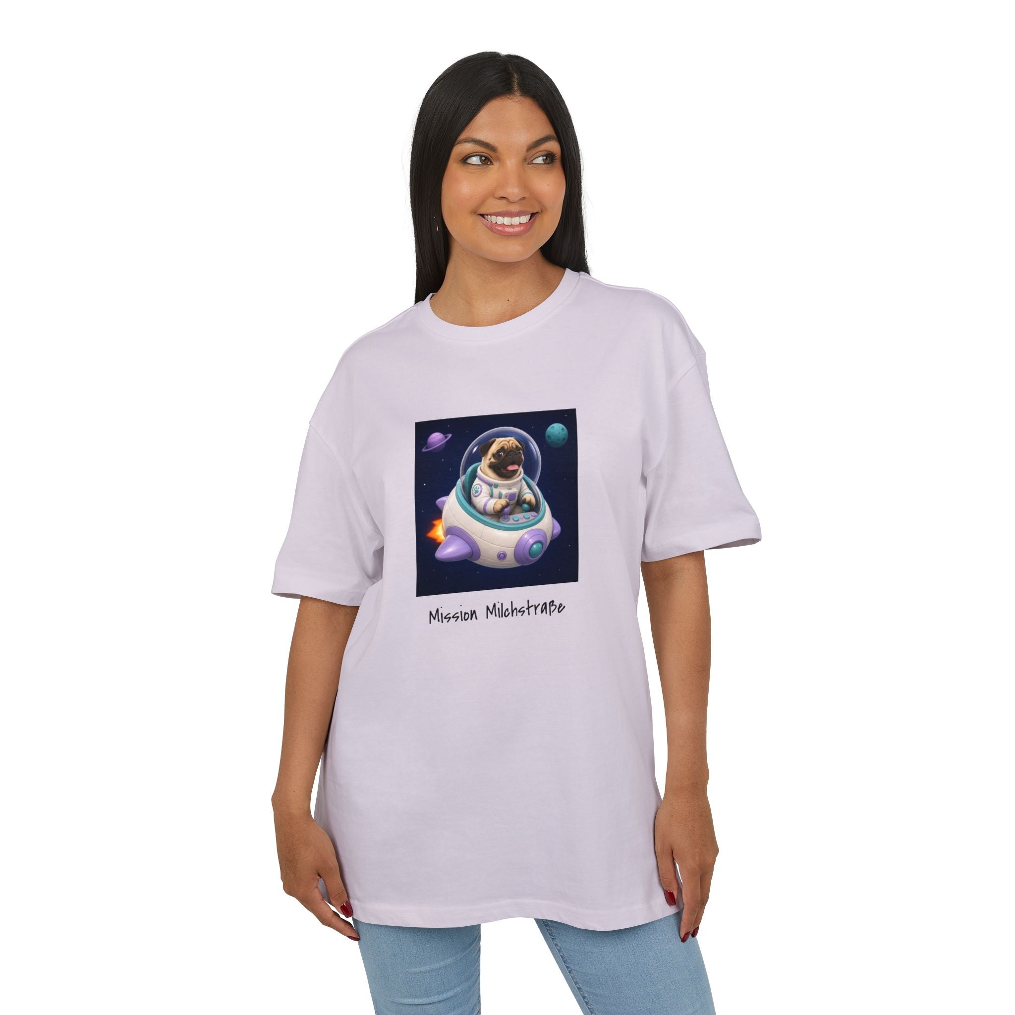 Personalisiertes Oversized Unisex T-Shirt mit Haustier – Spaceship