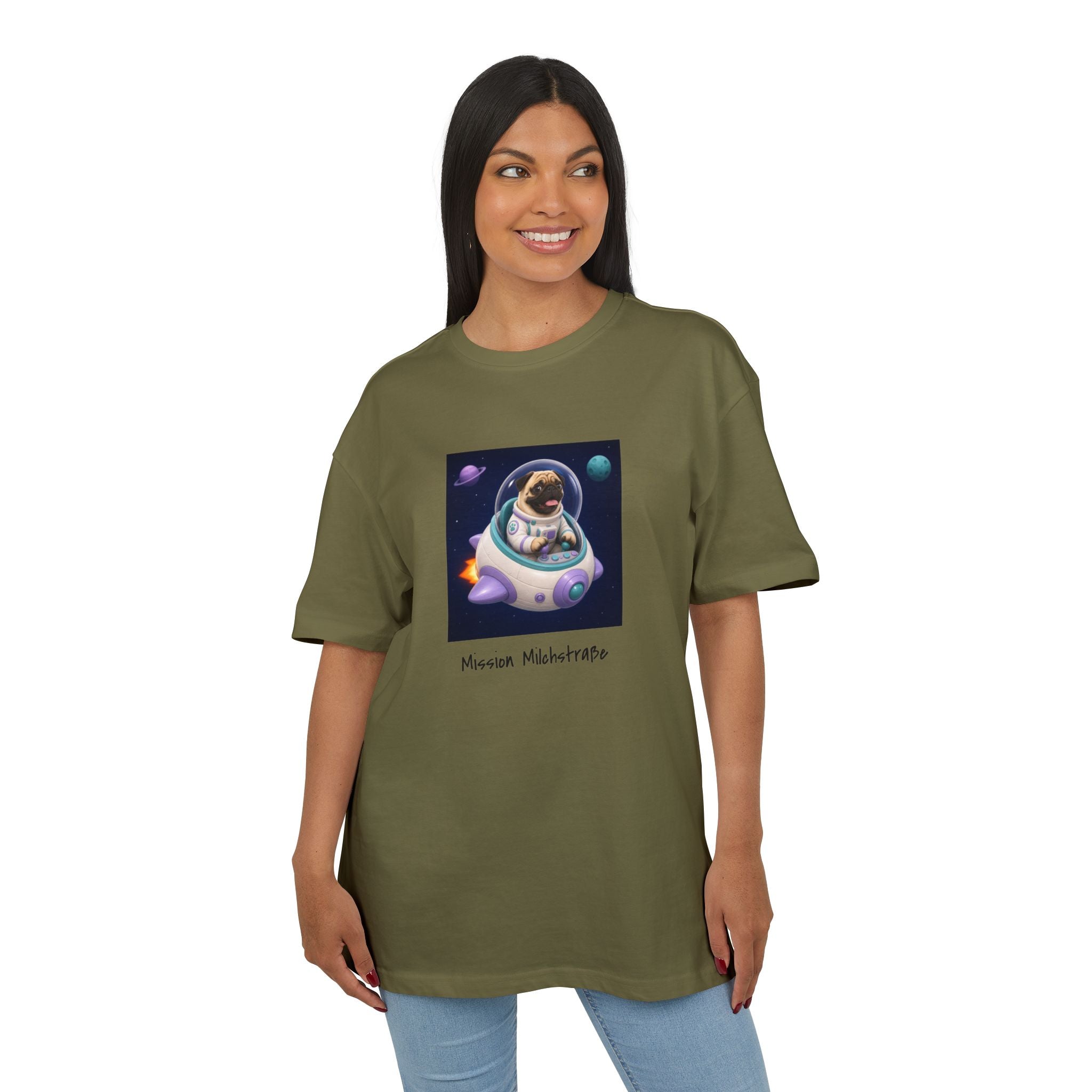 Personalisiertes Oversized Unisex T-Shirt mit Haustier – Spaceship