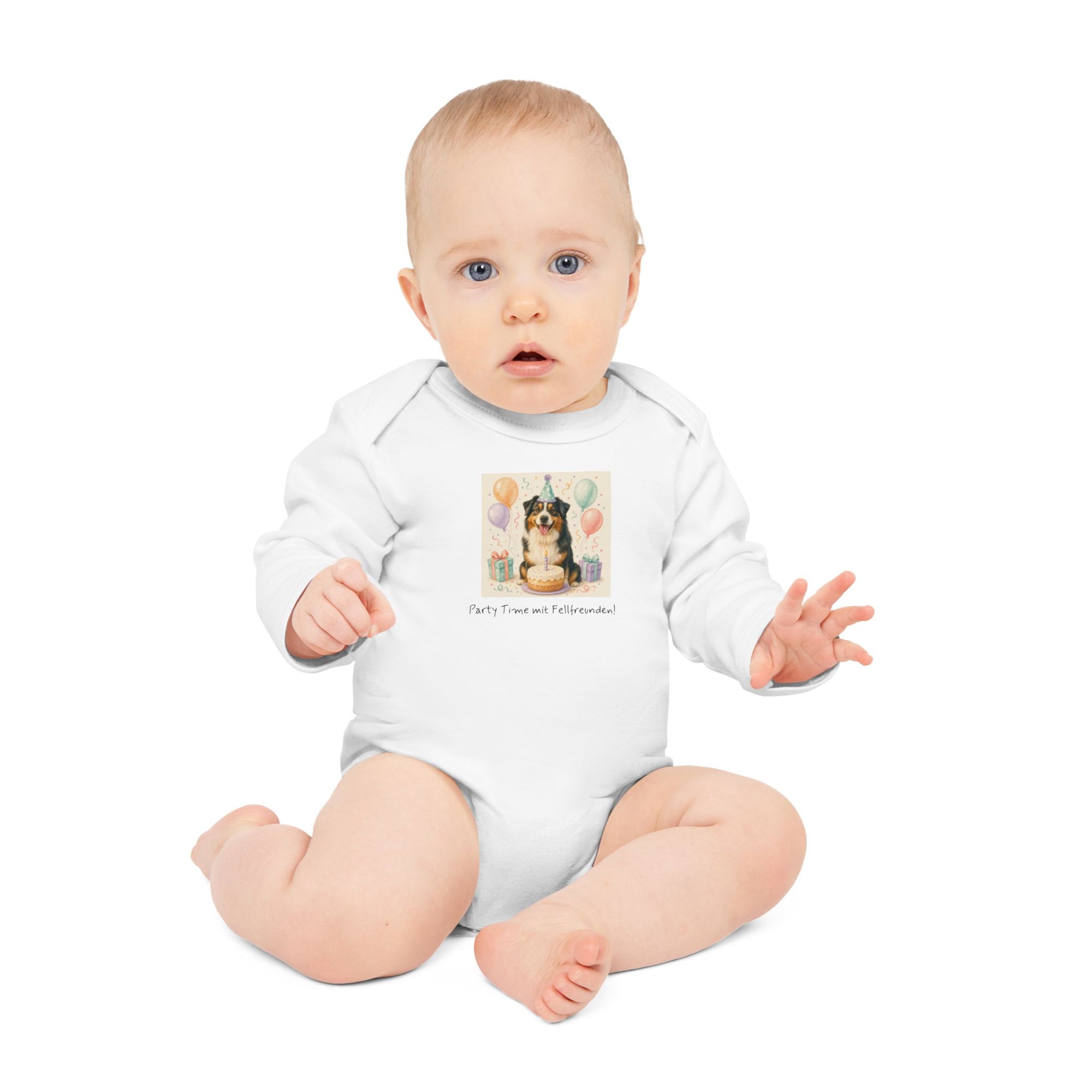 Personalisierter Baby-Body langarm Bio Baumwolle – Birthday Time