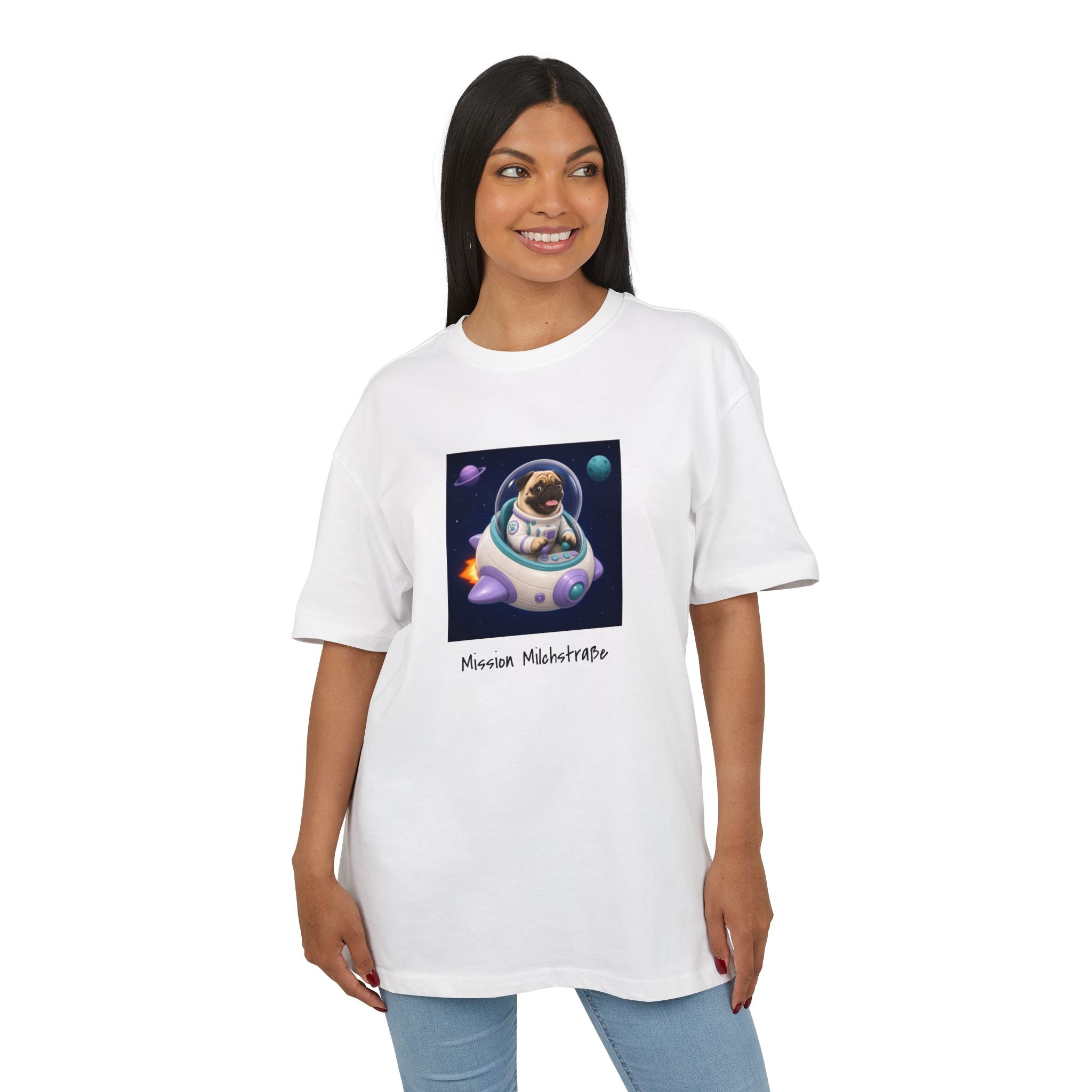 Personalisiertes Oversized Unisex T-Shirt mit Haustier – Spaceship