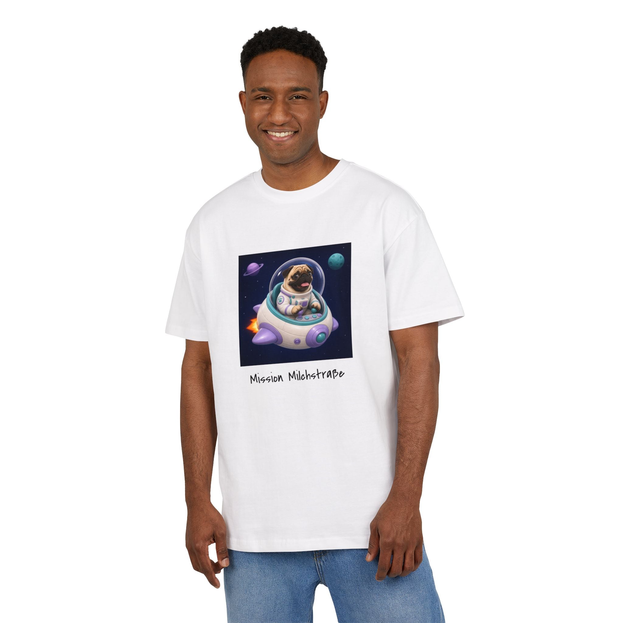 Personalisiertes Oversized Unisex T-Shirt mit Haustier – Spaceship