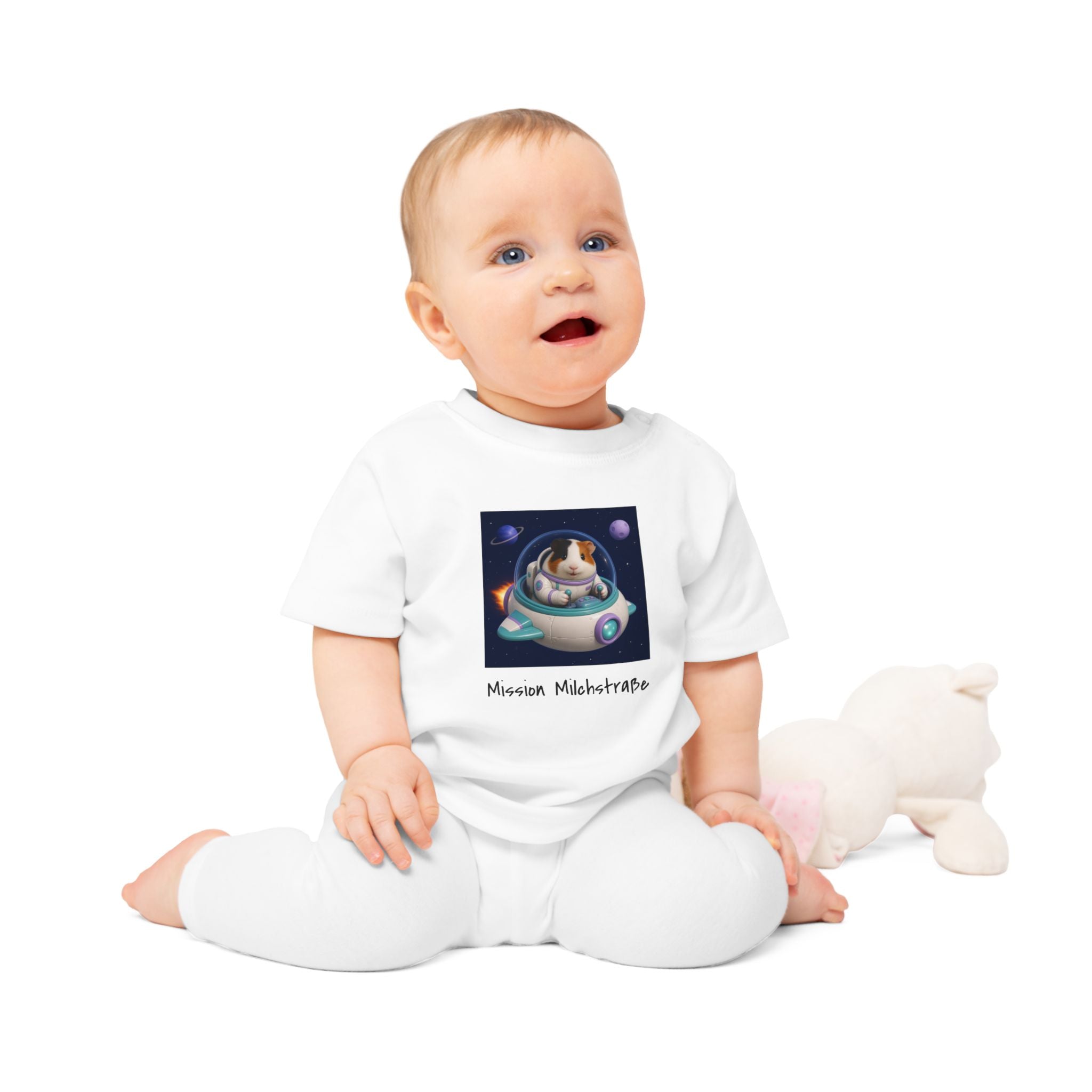 Personalisiertes Baby T-Shirt mit Haustier – Spaceship