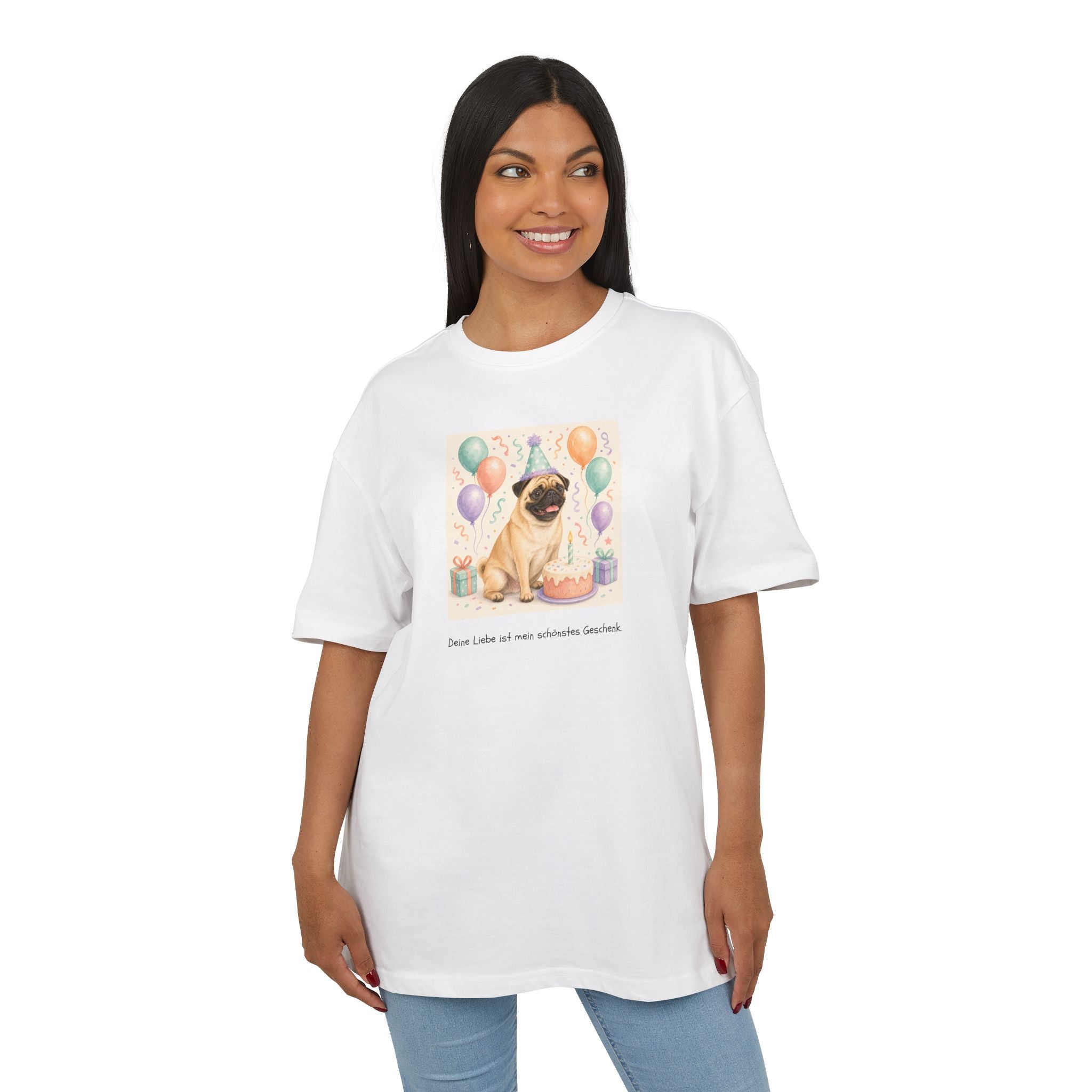 Personalisiertes Oversized Unisex T-Shirt mit Haustier – Birthday Time