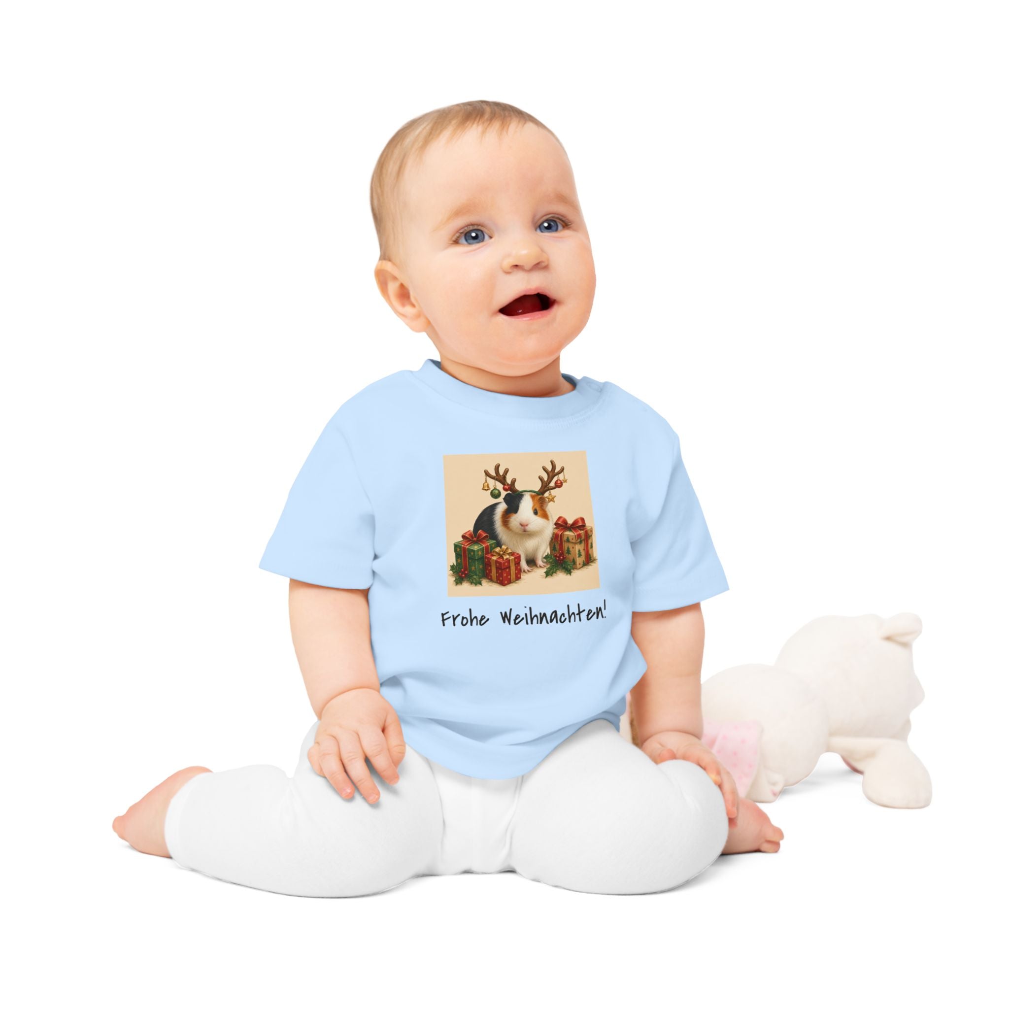 Personalisiertes Baby T-Shirt mit Haustier – Frohe Weihnachten