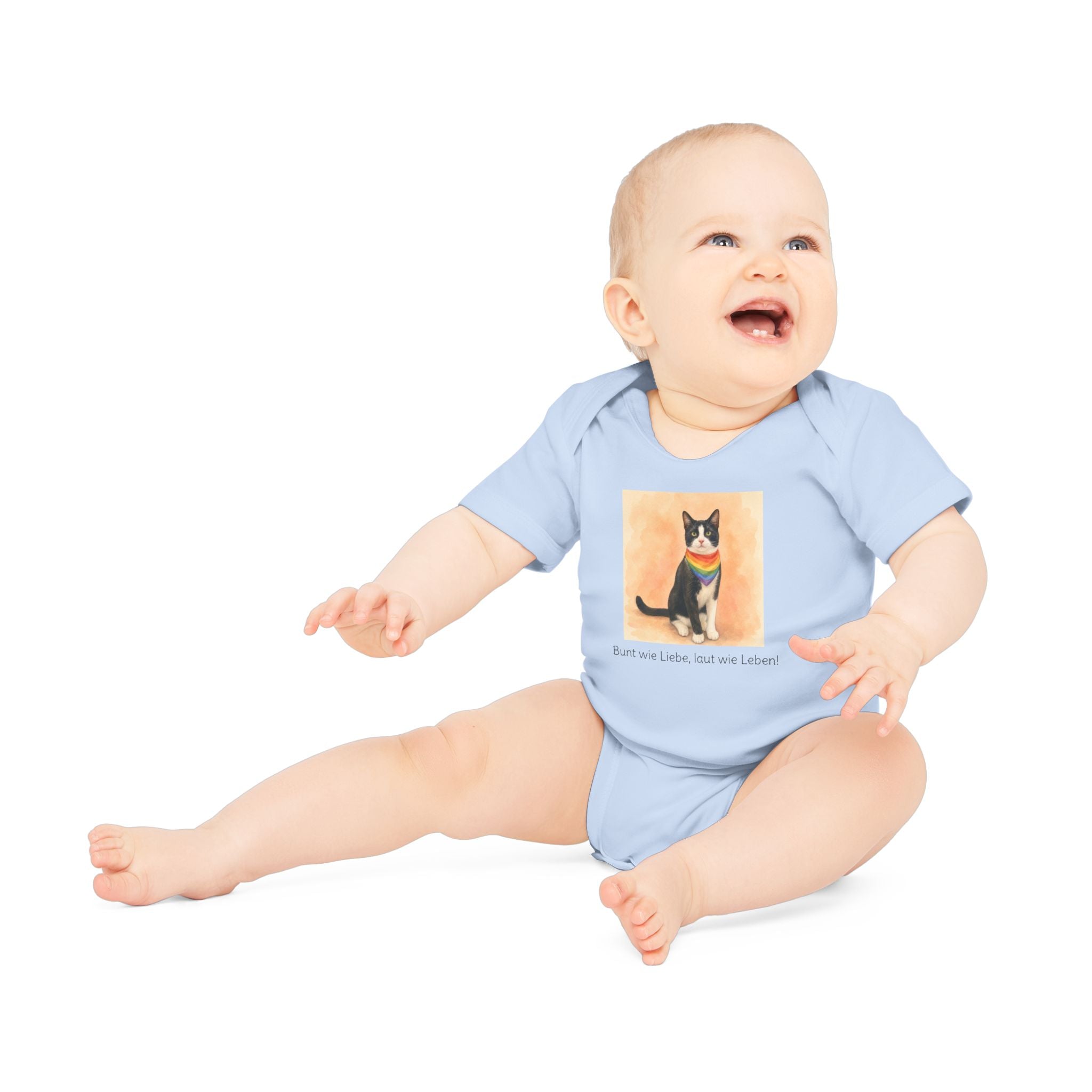 Personalisierter Baby-Body kurzarm Bio Baumwolle – Regenbogen