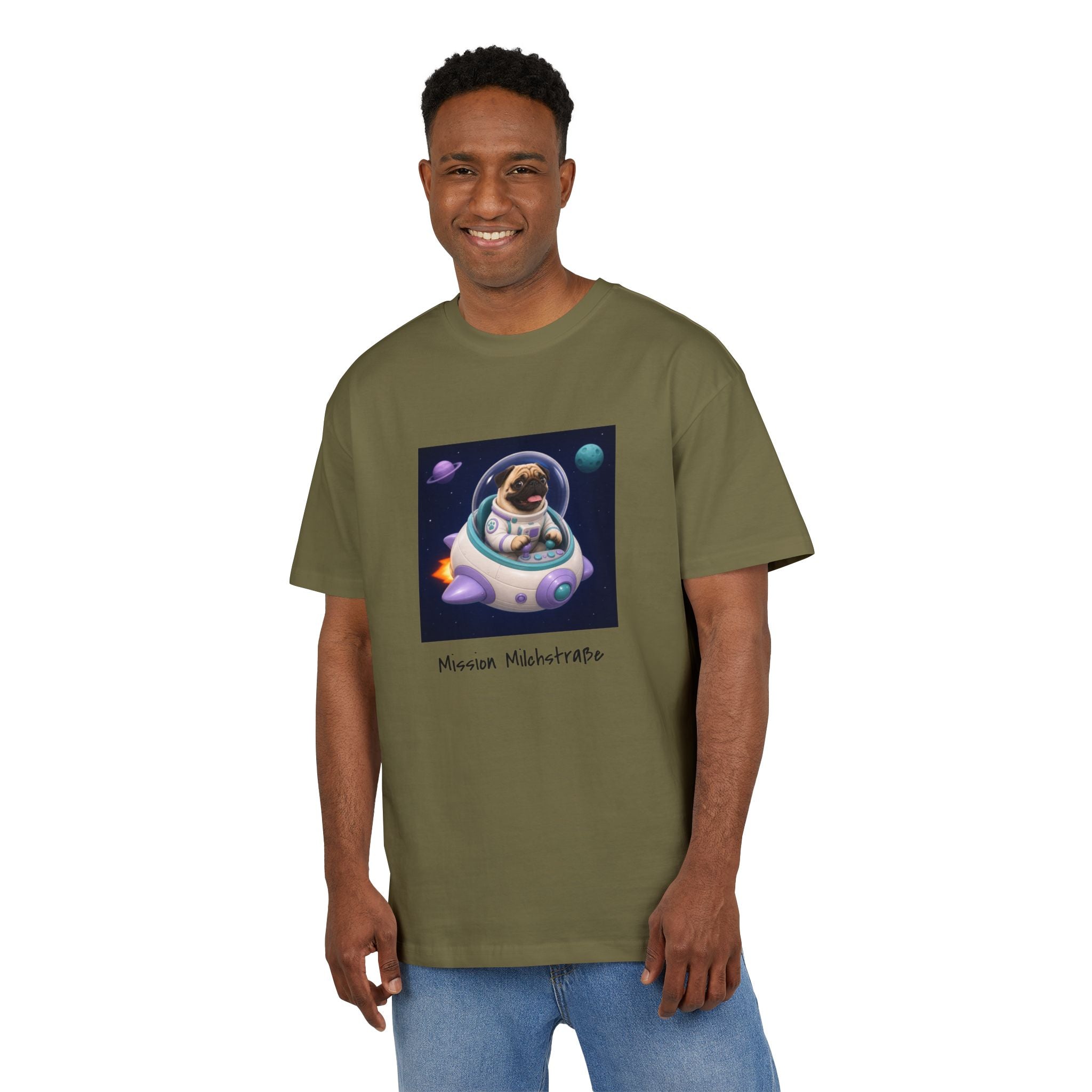Personalisiertes Oversized Unisex T-Shirt mit Haustier – Spaceship