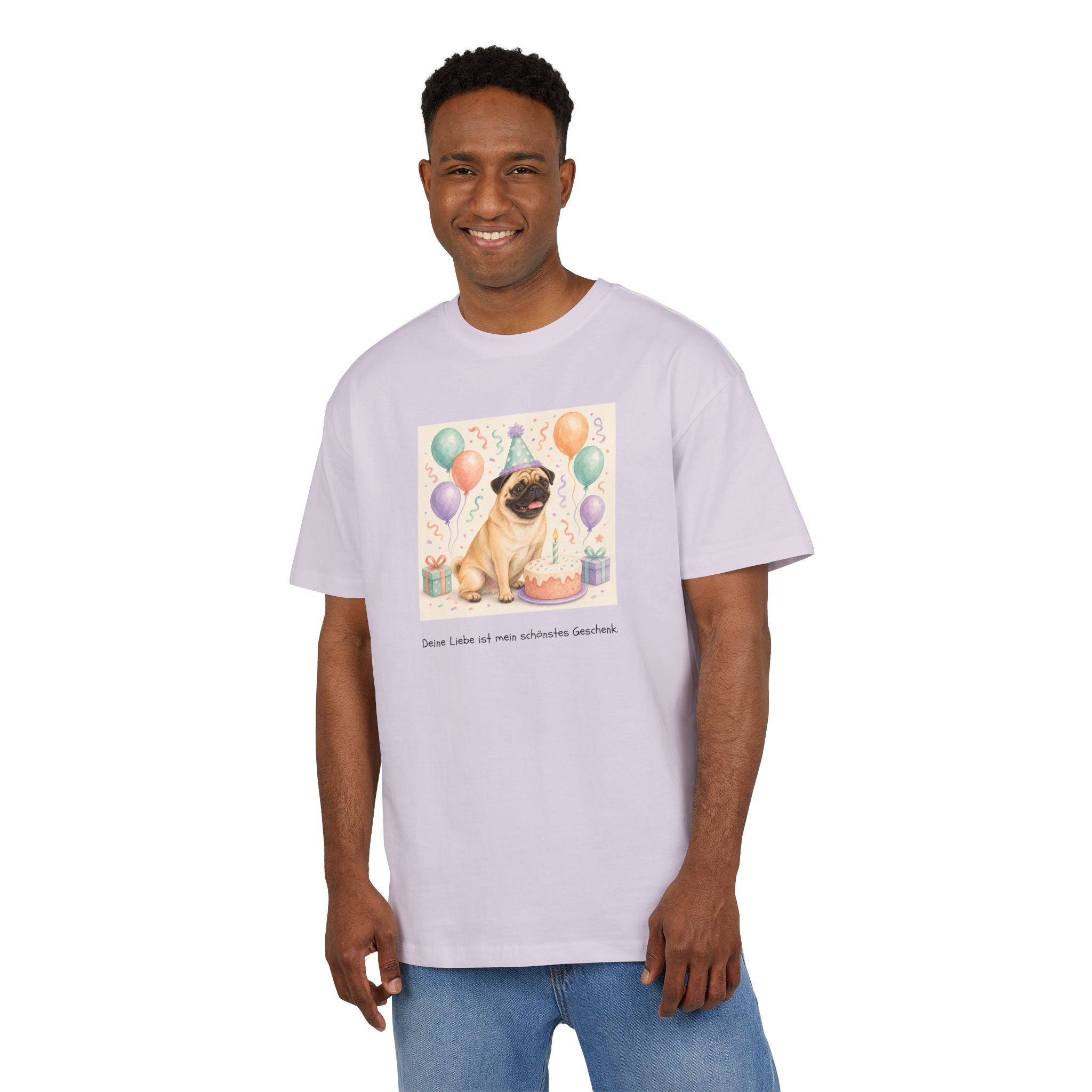 Personalisiertes Oversized Unisex T-Shirt mit Haustier – Birthday Time