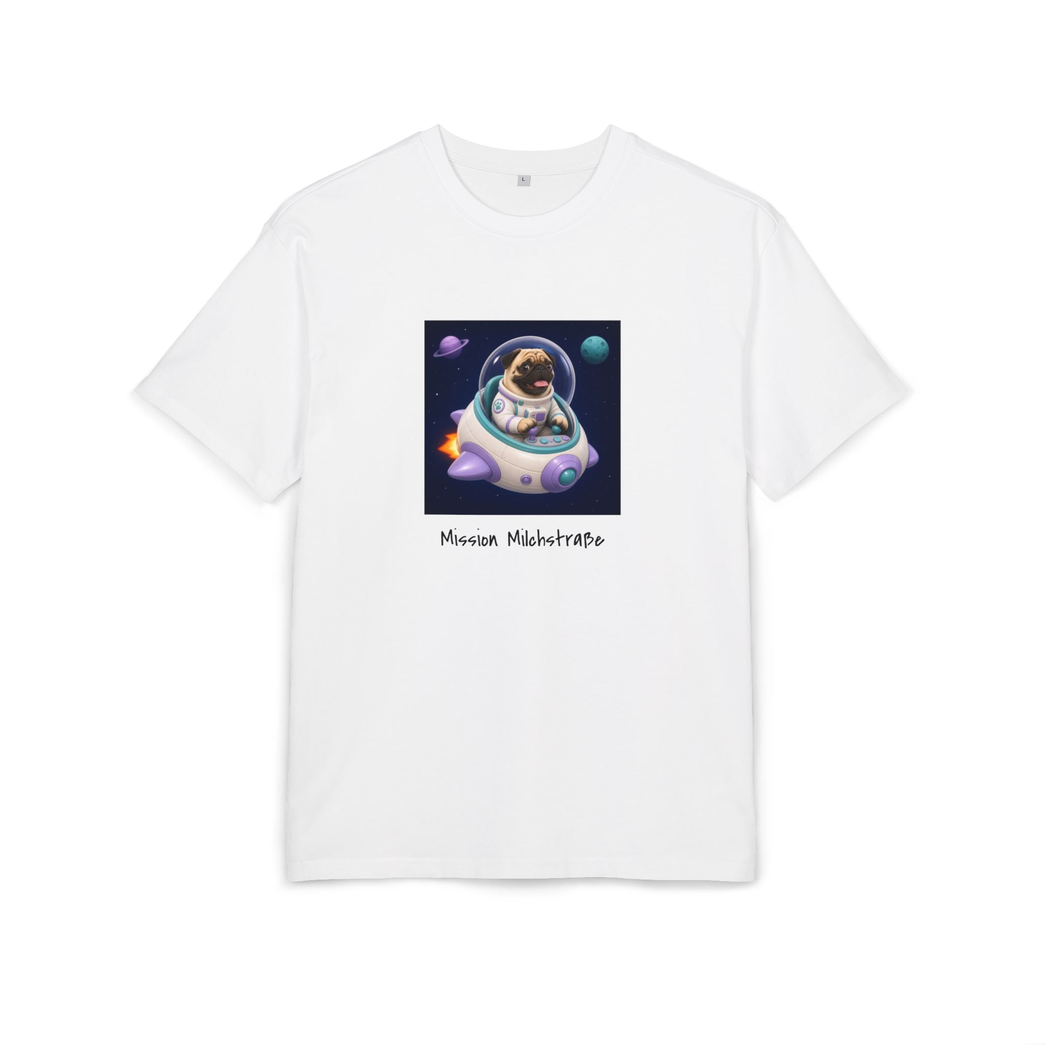 Personalisiertes Oversized Unisex T-Shirt mit Haustier – Spaceship