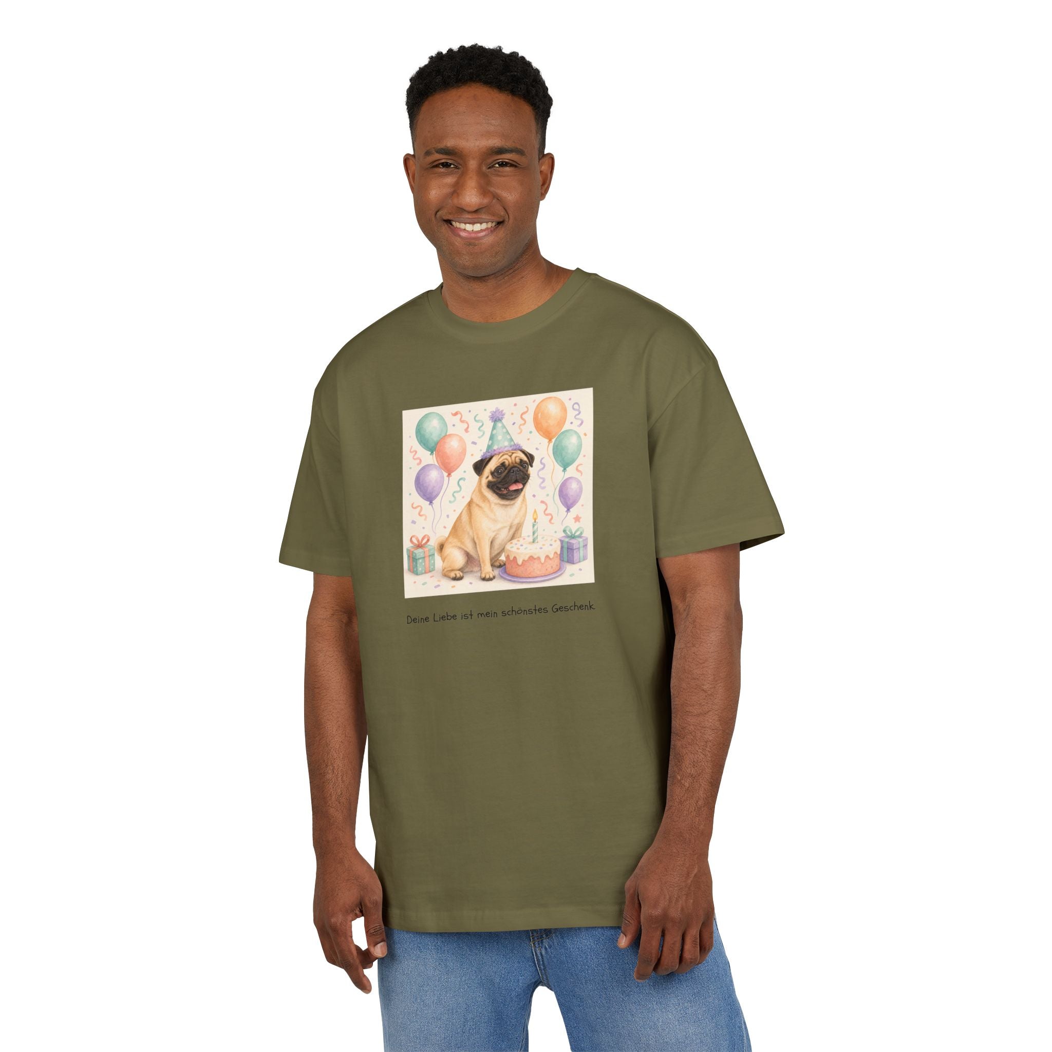 Personalisiertes Oversized Unisex T-Shirt mit Haustier – Birthday Time