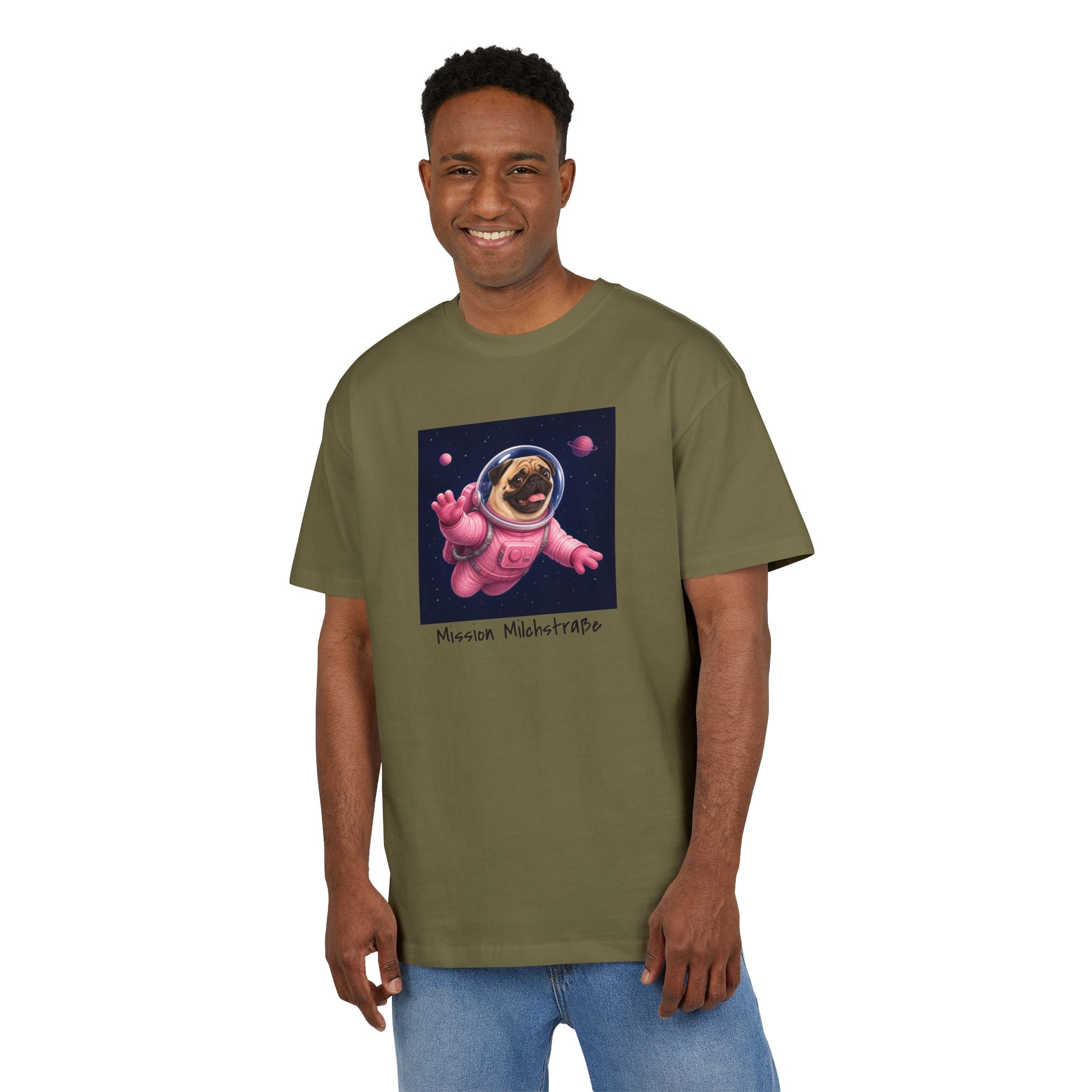 Personalisiertes Oversized Unisex T-Shirt mit Haustier – Astronaut