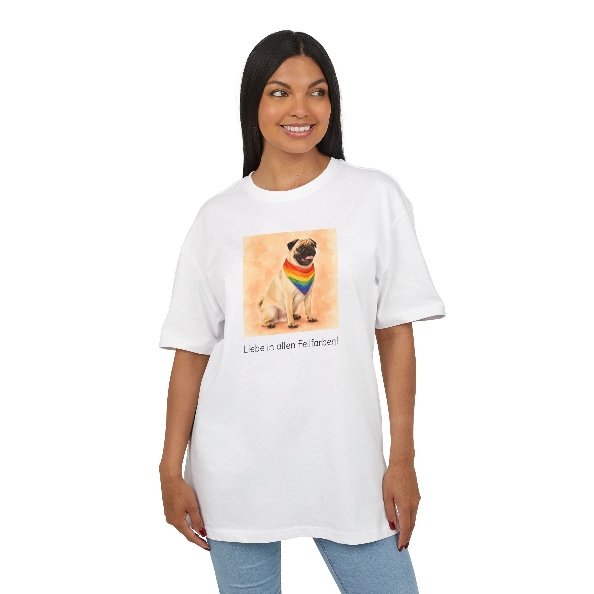 Personalisiertes Oversized Unisex T-Shirt mit Haustier – Regenbogen