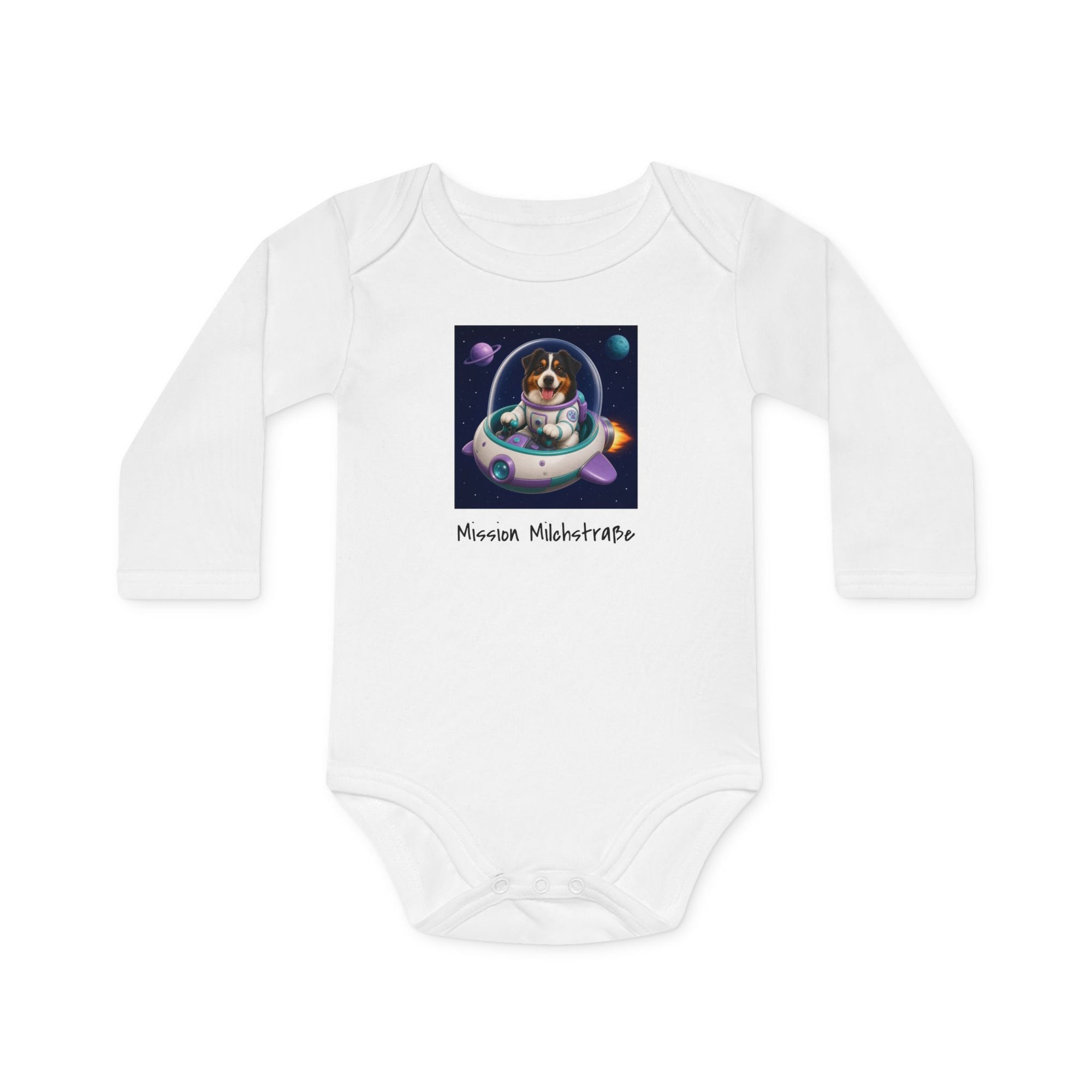 Personalisierter Baby-Body langarm Bio Baumwolle – Spaceship
