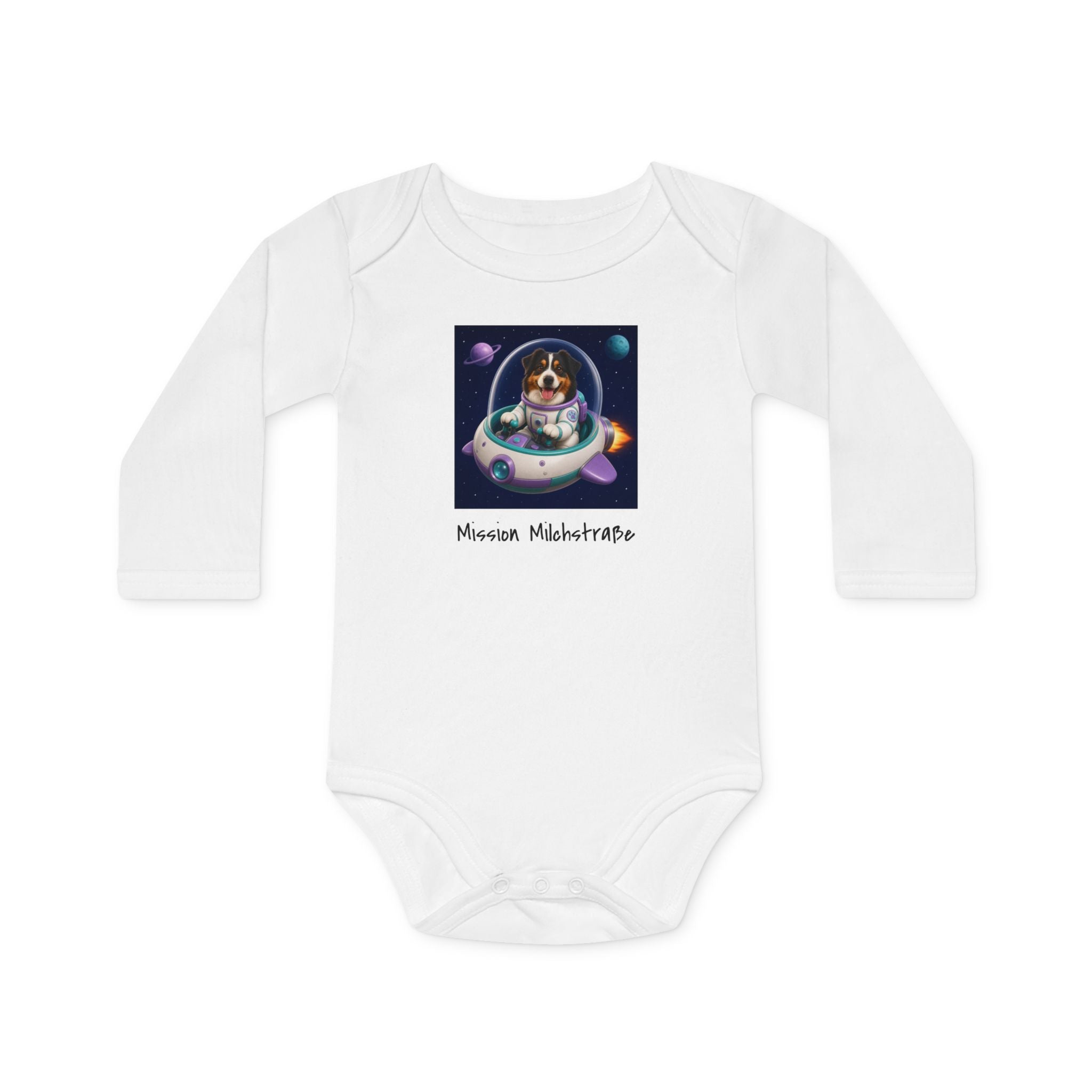 Personalisierter Baby-Body langarm Bio Baumwolle – Spaceship
