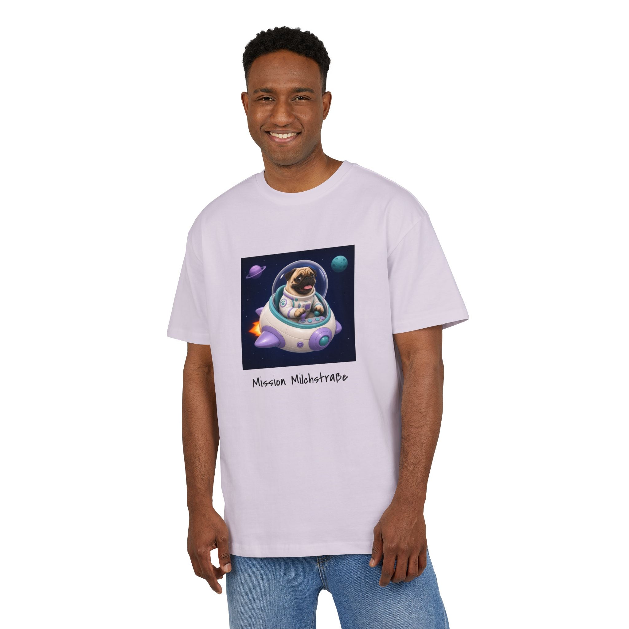 Personalisiertes Oversized Unisex T-Shirt mit Haustier – Spaceship