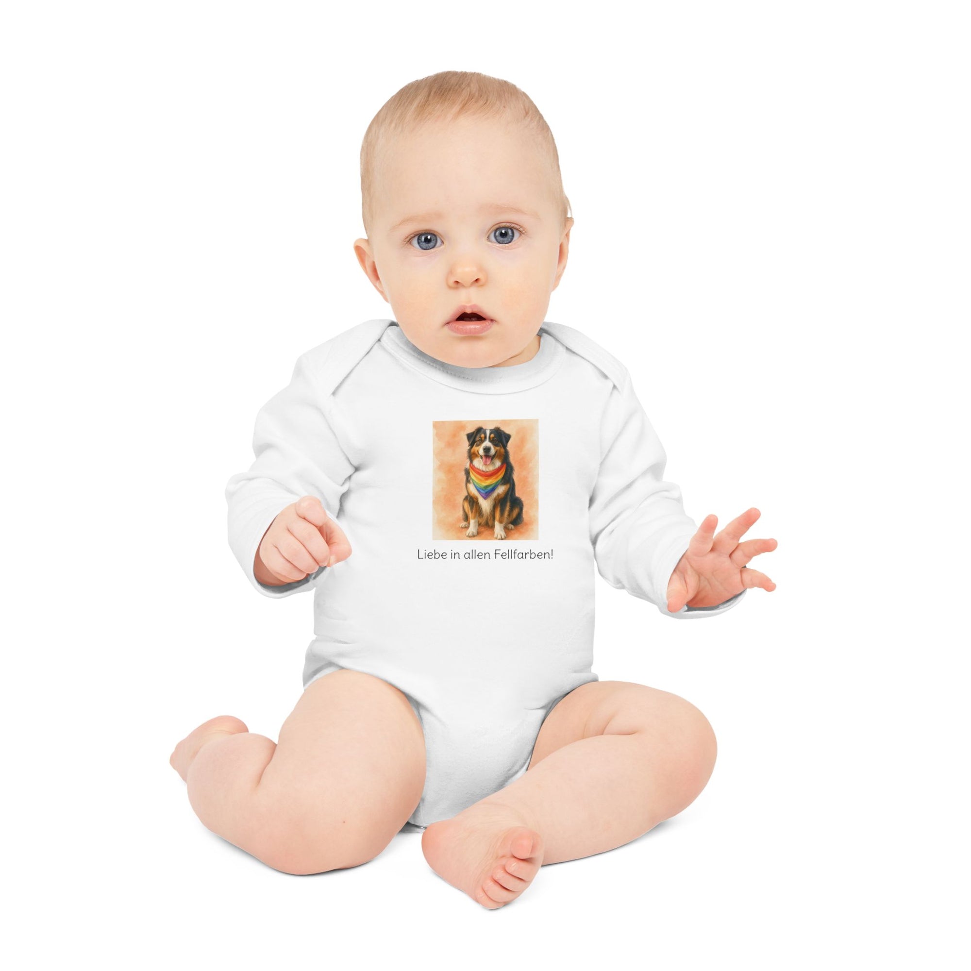 Personalisierter Baby-Body langarm Bio Baumwolle – Regenbogen