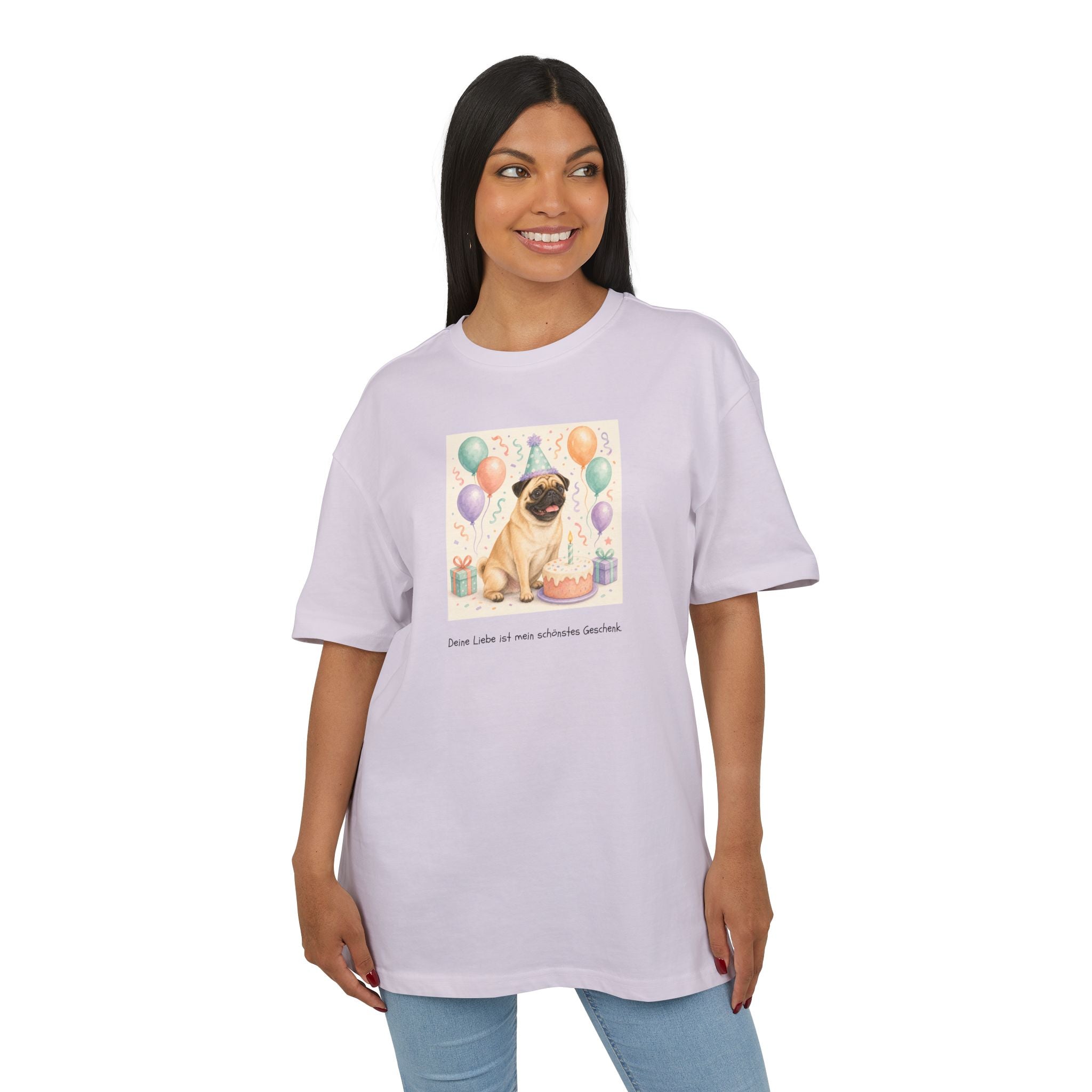 Personalisiertes Oversized Unisex T-Shirt mit Haustier – Birthday Time