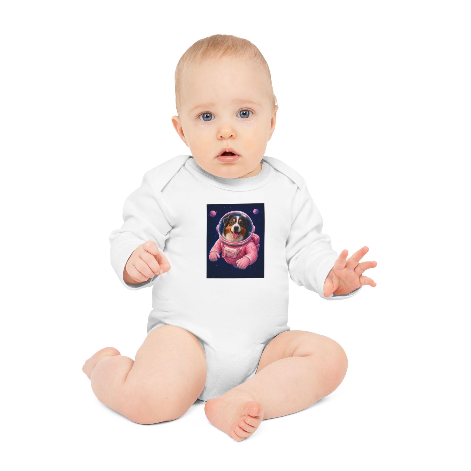 Personalisierter Baby-Body langarm Bio Baumwolle – Astronaut