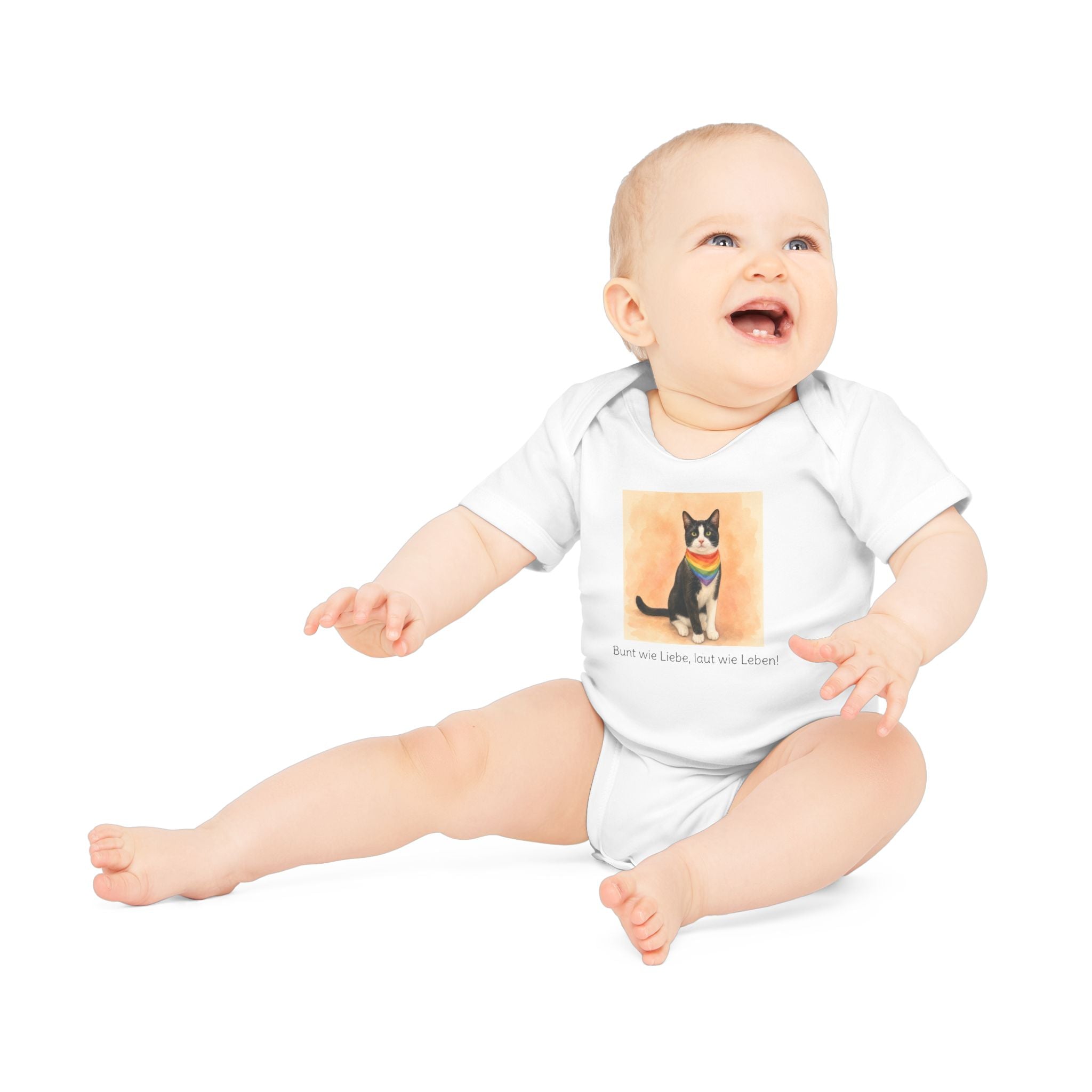 Personalisierter Baby-Body kurzarm Bio Baumwolle – Regenbogen