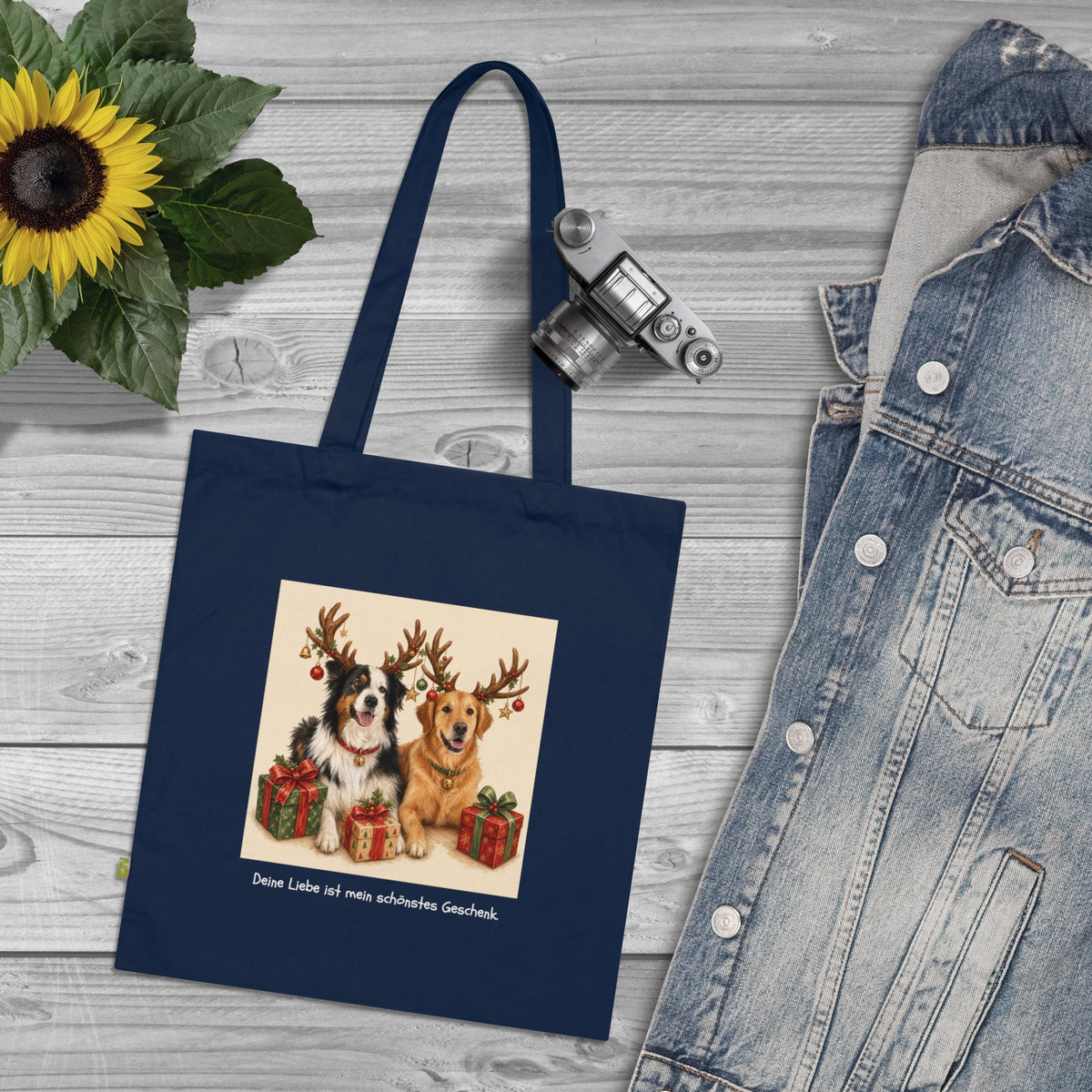 Personalisierte Baumwolltasche mit Haustier – Frohe Weihnachten