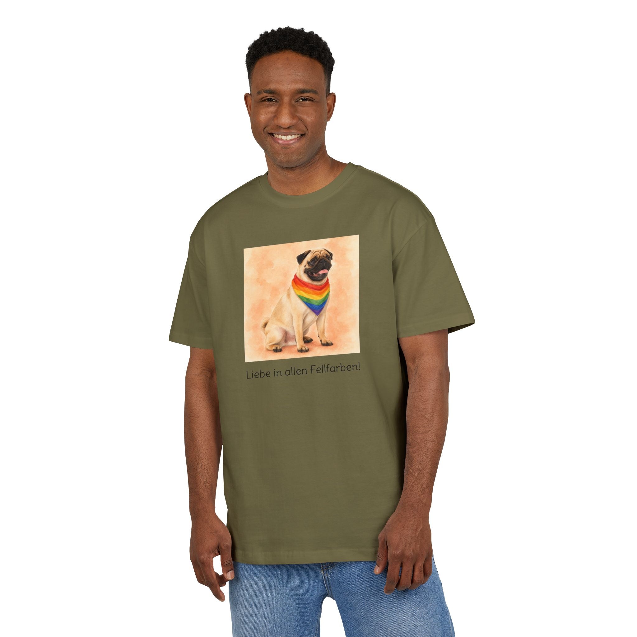 Personalisiertes Oversized Unisex T-Shirt mit Haustier – Regenbogen