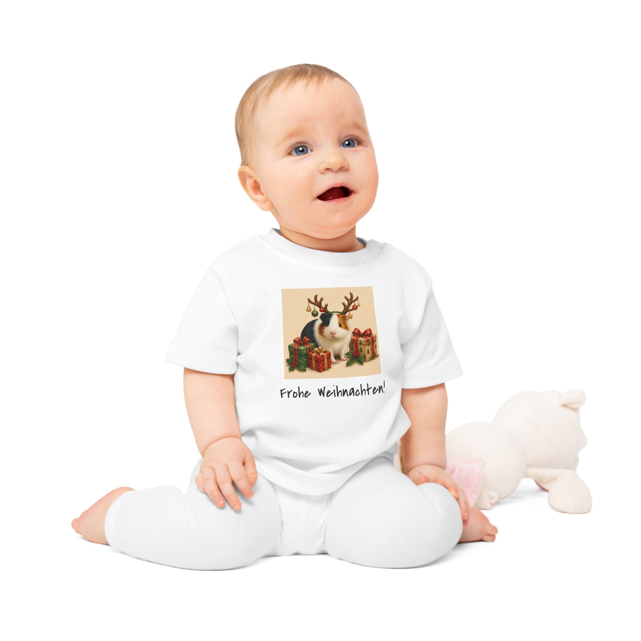 Personalisiertes Baby T-Shirt mit Haustier – Frohe Weihnachten