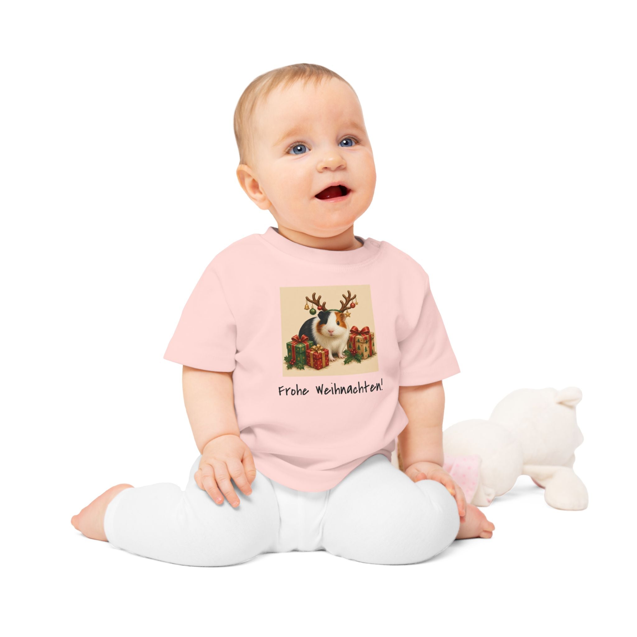 Personalisiertes Baby T-Shirt mit Haustier – Frohe Weihnachten