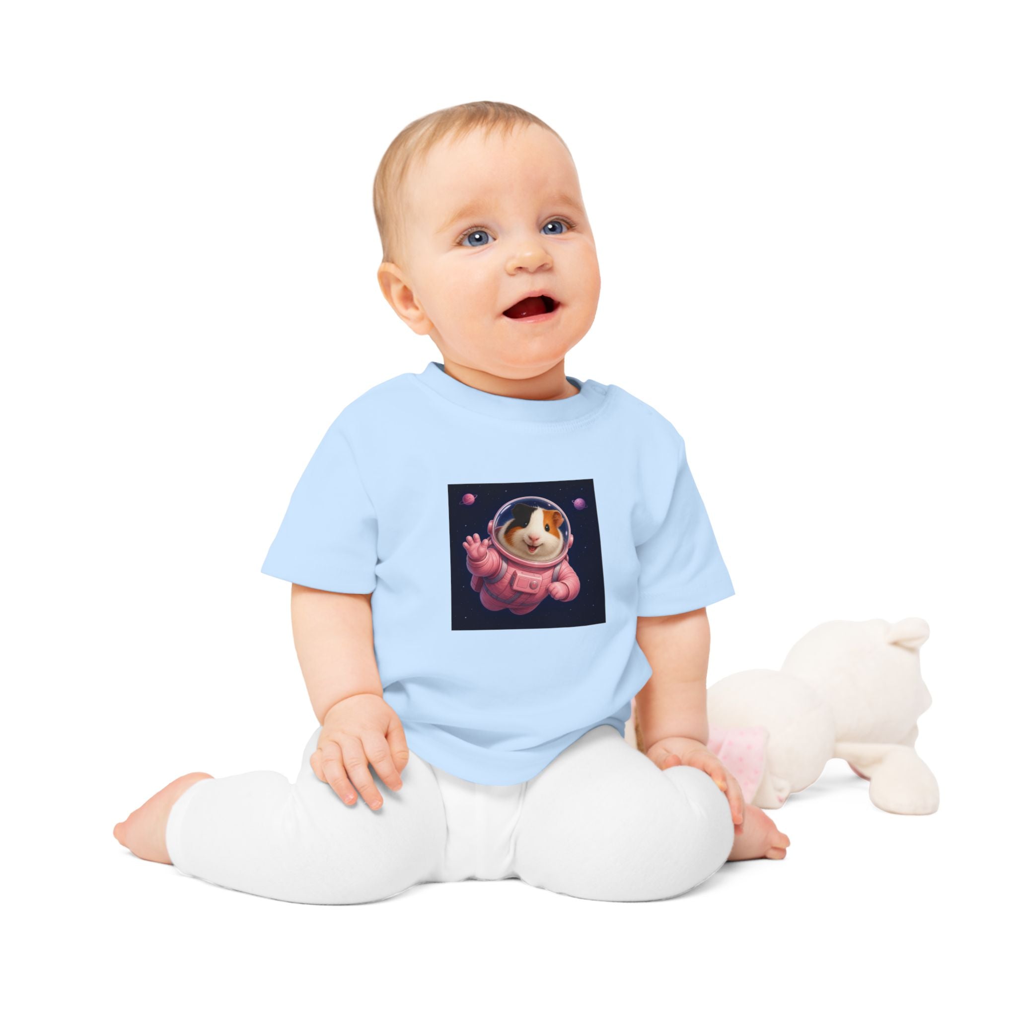 Personalisiertes Baby T-Shirt mit Haustier – Astronaut