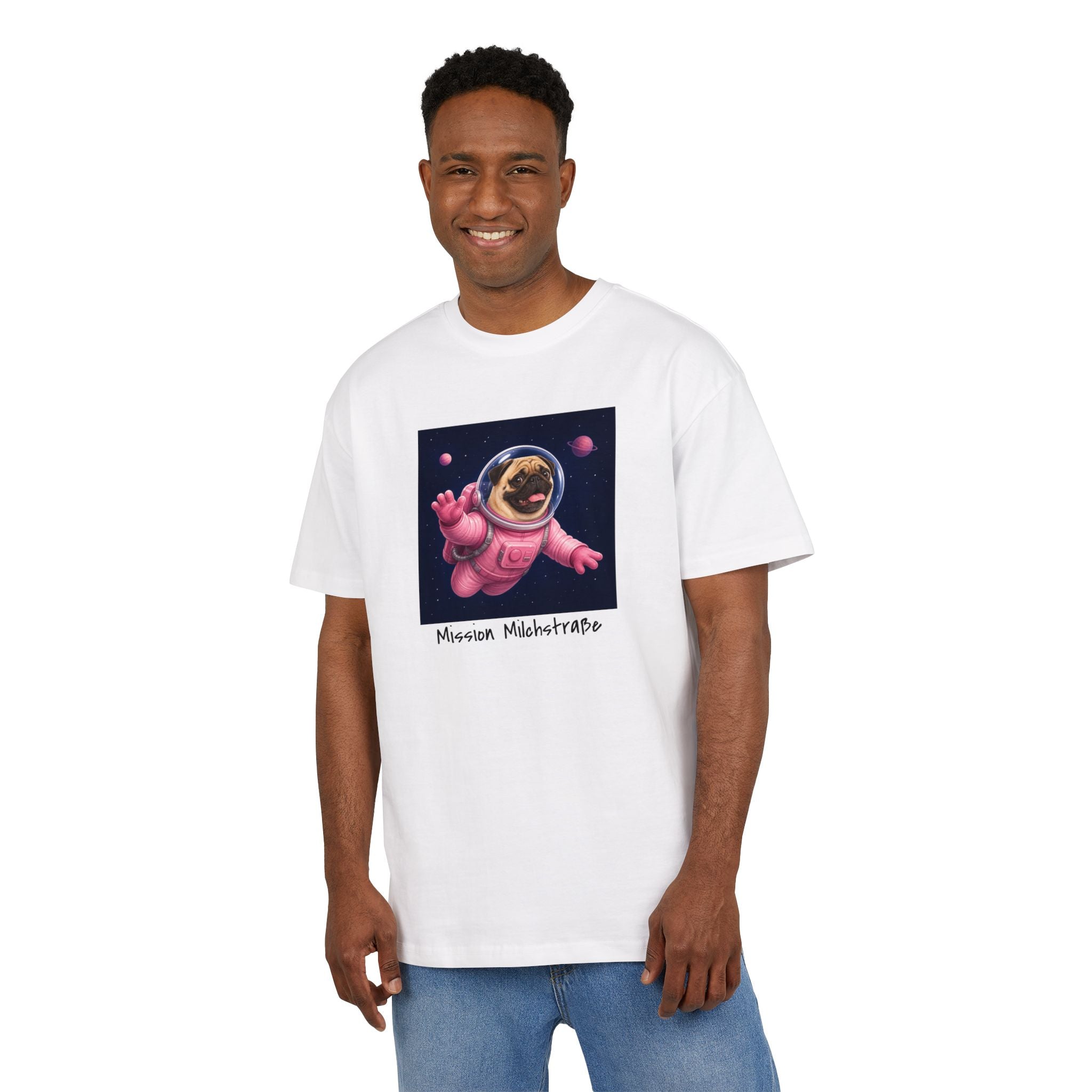 Personalisiertes Oversized Unisex T-Shirt mit Haustier – Astronaut