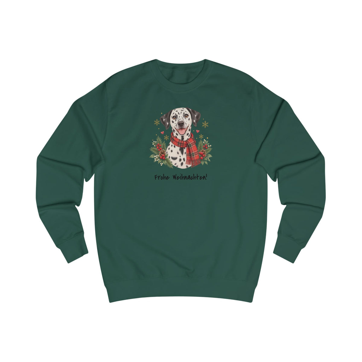 Personalisiertes Sweatshirt PanaPeti in Dunkelgrün mit Haustierportrait im Design „Weihnachtsgeschenk“, Vorderansicht.