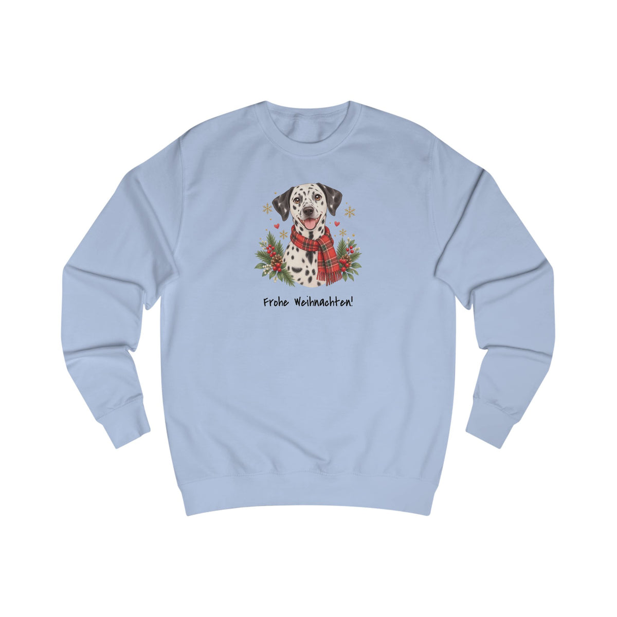 Personalisiertes Sweatshirt PanaPeti in Hellblau mit Haustierportrait im Design „Weihnachtsgeschenk“, Vorderansicht.