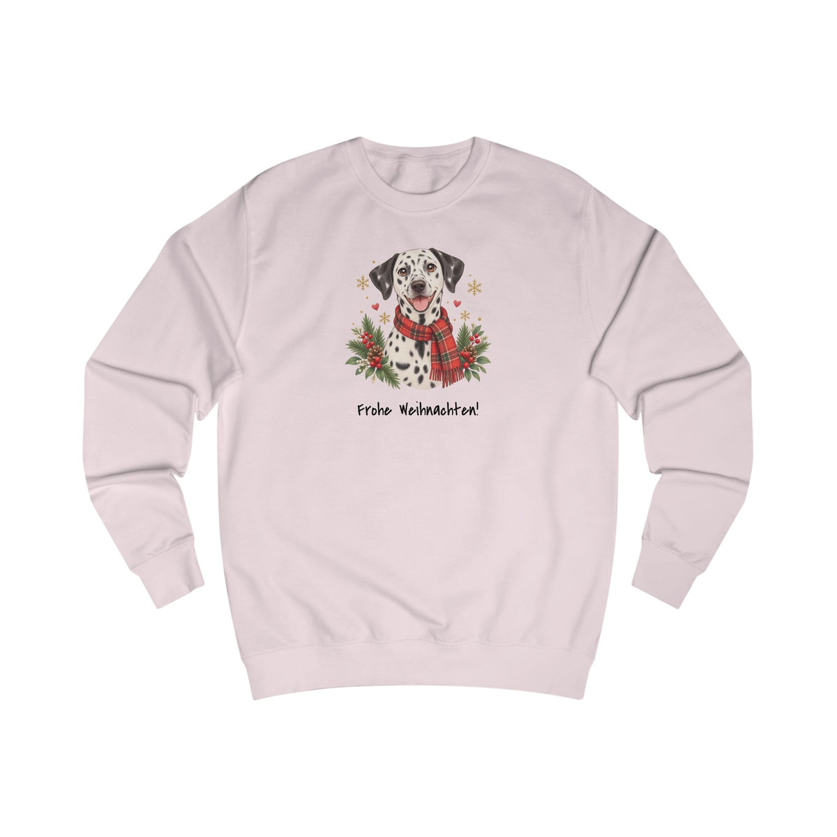 Personalisiertes Sweatshirt PanaPeti in Hellrosa mit Haustierportrait im Design „Weihnachtsgeschenk“, Vorderansicht.