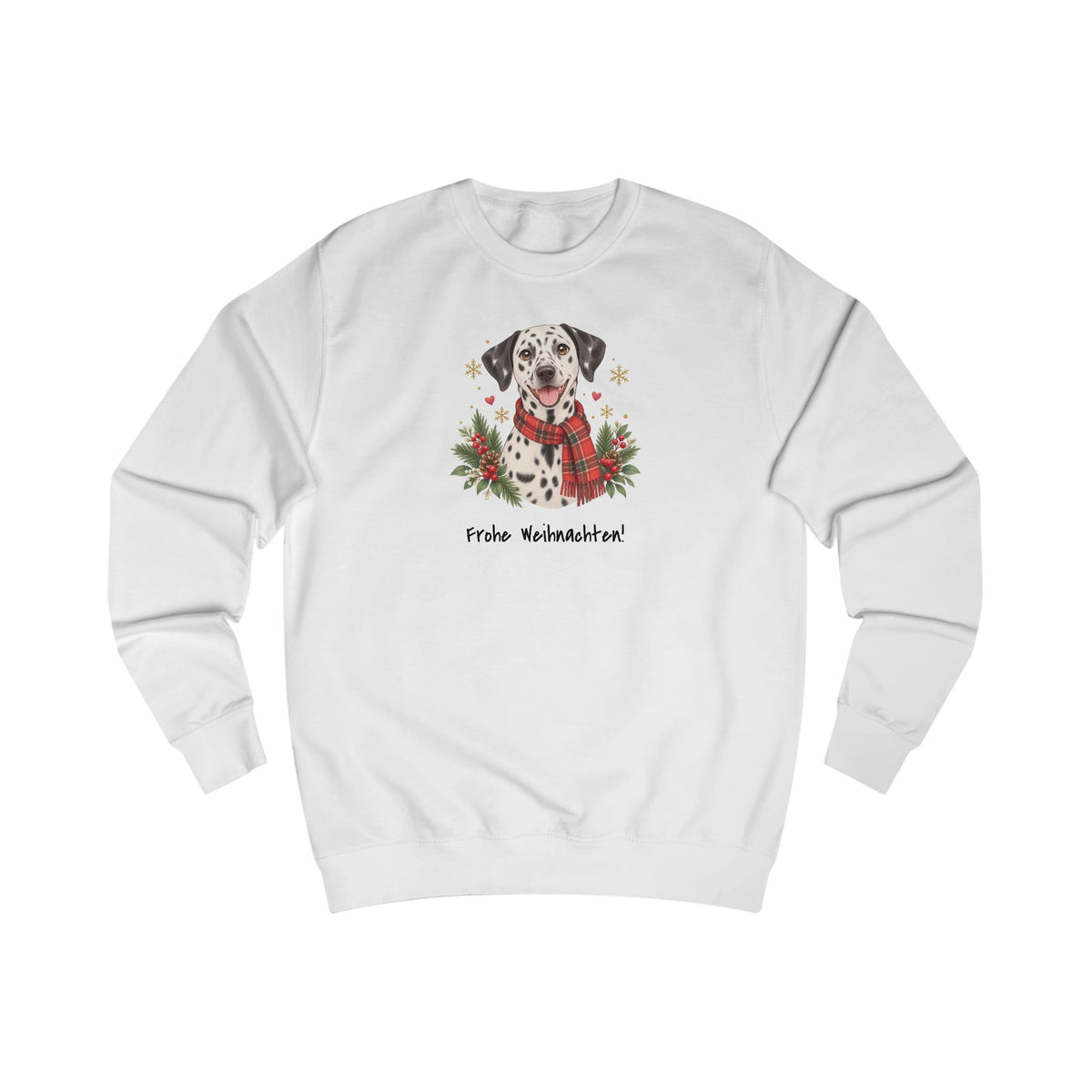 Personalisiertes Sweatshirt PanaPeti in Weiß mit Haustierportrait im Design „Weihnachtsgeschenk“, Vorderansicht.